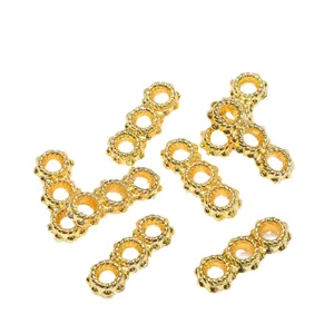Perle d'espacement florale à triple rangée plaquée or 18 carats pour bijoux DIY