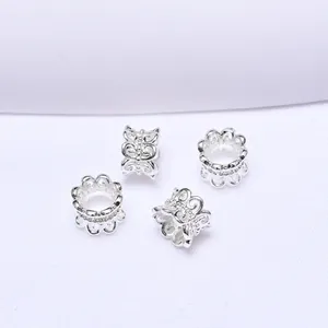 Set of 4 hollow flower pattern silver spacer beads for DIY bracelet and jewelry making