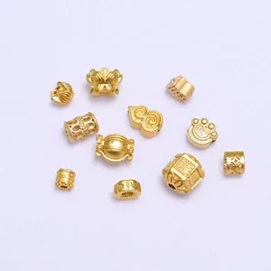 Matte gold ancient flower spacer beads for DIY jewelry with lotus and fortune patterns