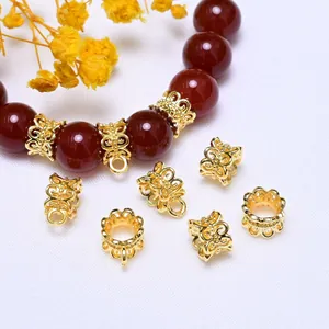 Hollow Flower Petal Spacer Beads Gold Plated Copper Crown Design Jewelry Findings For DIY Bracelet Necklace Making