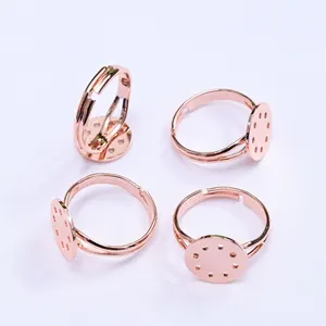 4er-Set 14k Gold-Ringe mit 12mm verstellbarer flacher Basisplatte für DIY-Schmuckherstellung