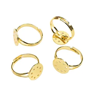 Verstellbare 14k vergoldete Ringrohlinge mit 12mm flacher Netzscheibe für DIY-Schmuck