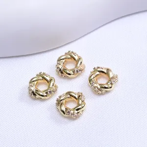 Set de 4 espaciadores de corona dorados con circonitas rosas para joyería artesanal