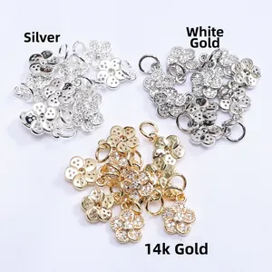 Colgantes de flores en oro de 14k y plata con circonitas para joyería DIY