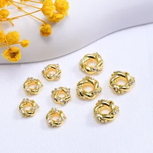 Cuentas Espaciadoras De Guirnalda De Cobre Chapado En Oro Con Patrón De Cuerda Trenzada Y Micro Zirconia Para Joyería DIY