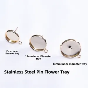 14K gold plated earring bezel trays with stainless steel pins in 10mm 12mm and 14mm sizes
