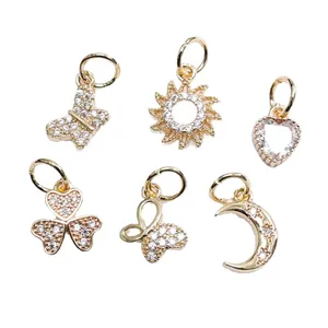 Pendentifs en plaqué or 14 carats avec papillon, cœur et étoile en zircon pour bracelets DIY