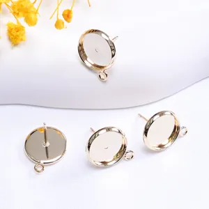 DIY Copper Earring Stud Bezel Settings With Loop Stainless Steel Earring Post Gold Silver Plated Round Base Jewelry Making Accessory