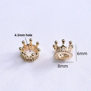 14K gold plated crown spacer bead with tiny zircon for DIY jewelry making 8x6mm