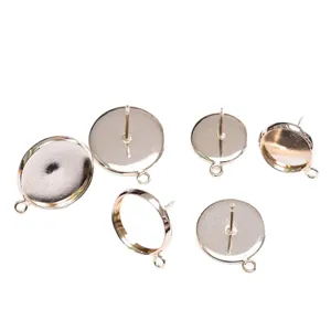 Silver-tone 14k gold-filled DIY stud earring posts with round trays and hanging loops