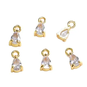 Lot de 6 pendentifs gouttes en zircon plaqué or 14k pour création de bijoux DIY