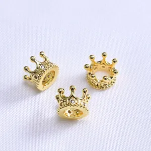 14K gold plated crown spacer bead with micro-inlaid zircon for DIY jewelry making