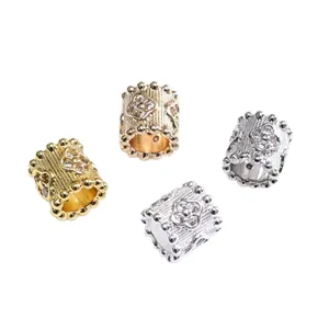 Cuentas de trébol cilíndricas bañadas en oro de 14k con micro-pavé para joyería DIY