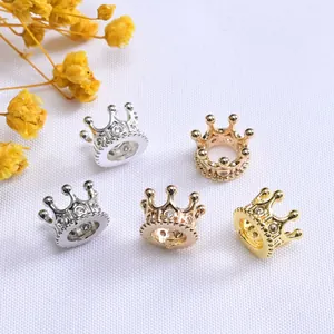 14K 18K Gold Plated Brass Crown Spacer Beads Micro Pave Zircon Loose Beads For DIY Bracelet Necklace Jewelry Making Accessories