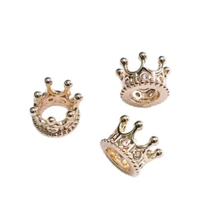 14K rose gold crown spacer beads with micro-set zircon for DIY jewelry making