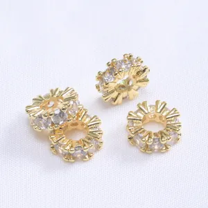 Distanziali a fiocco di neve placcati in oro 14K con zirconi micro-pavé per gioielli DIY