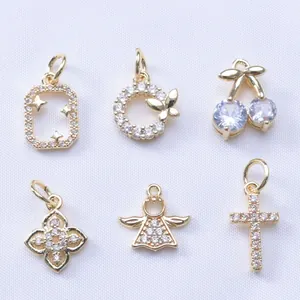 14k gold plated pendants set with zircon stars and clover charms for DIY jewelry