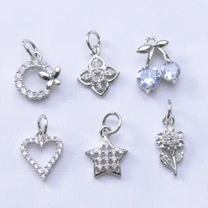 Silver 14k gold plated charms set with cubic zirconia for DIY jewelry making