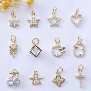 14K Gold Plated Copper Zirconia Charms For Jewelry Making DIY Star Heart Clover Pendant Handmade Bracelet Necklace Accessories