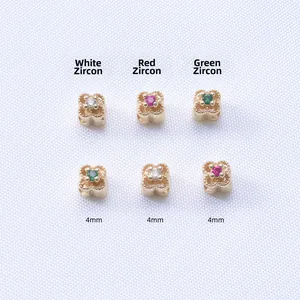 4mm 14K gold plated four-leaf clover spacers with colorful micro-set zircons