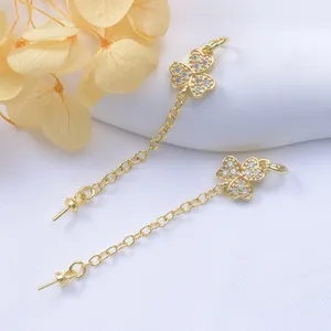 Clover Pendant DIY Jewelry Findings Copper 18K Gold Plated Micro Inlaid Zirconia For Necklace Bracelet Making Women Jewelry Accessories