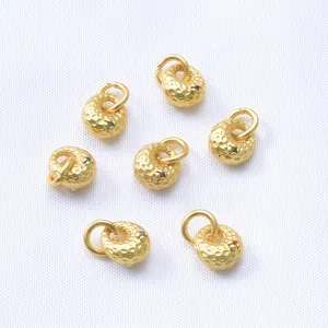 Ancient gold style hammered metal pendants with tiny gemstones for DIY jewelry
