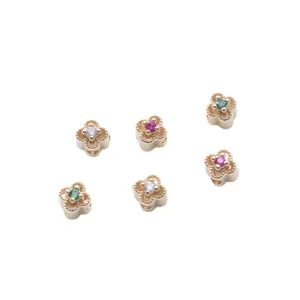 Cuentas de trébol bañadas en oro de 14K con circonitas para creación de joyería DIY