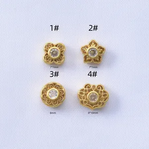 Four gold clover and star spacer beads with cubic zirconia for DIY jewelry making