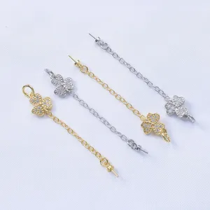 18K gold plated clover pendants with zircon inlays and O-chains for DIY jewelry making
