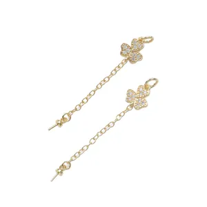 18k gold clover pendant with micro-paved cubic zirconia for DIY jewelry making