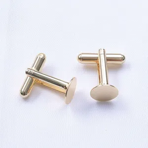 Boutons de manchette dorés 14K avec plateau plat de 10mm pour création de bijoux