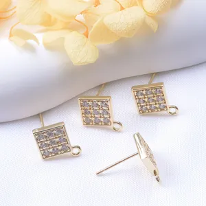 S925 Sterling Silver Earring Post Square Zirconia Stud Earring With Loop For DIY Jewelry Making Findings Copper Gold Plated Findings
