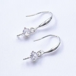 14K gold plated silver drop earrings with sparkling round cubic zirconia stones