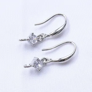 Silver-colored 14K gold-filled French hook earrings with clear zircon stones for DIY making