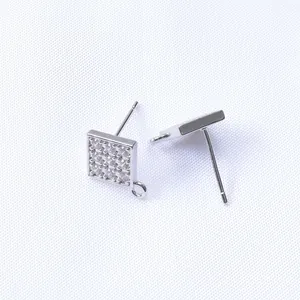 S925 sterling silver square zircon stud earrings with hanging loop for DIY jewelry