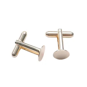Paire de bases de boutons de manchette plaqués or 14K avec plateaux ronds pour bijoux DIY