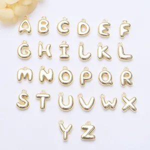 18K Verguld Messing 3D Bubble Letter Hangers DIY Alfabet Charms Voor Sieraden Maken Armband Ketting Accessoires