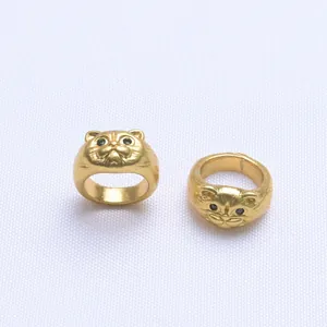 Perle chat dorée avec zircone pour création de bracelets DIY et accessoires bijoux