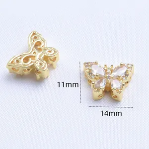 14K vergoldeter Schmetterlingsanhänger mit Zirkonia für DIY-Schmuckherstellung 11x14mm