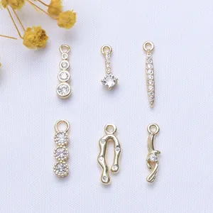 Messing 14K Gold Gefüllte Zirkon Anhänger Lange Quaste DIY Ohrring Charms Mikro-Pflaster Kleiner Anhänger Schmuckherstellung Zubehör