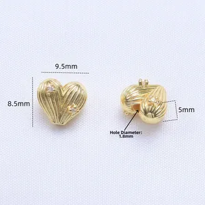 Επιχρυσωμένες χάντρες καρδιά 18k με ζιργκόν και ρίγες για χειροποίητα κοσμήματα