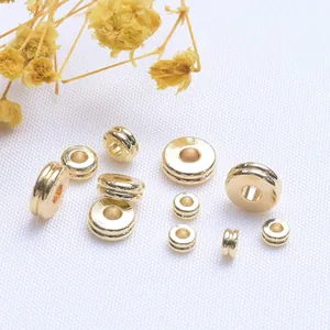Distanziatori in Ottone Placcato Oro 14k 18k Perline Piatte Tonde Scanalate per Creazione Gioielli Fai da Te Accessori per Bracciali Collane