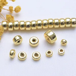 Perline Distanziatrici in Ottone Placcato Oro 18K 14K Perline Rotonde Lisce per Braccialetto Fai-da-te Collana Creazione di Gioielli Accessorio