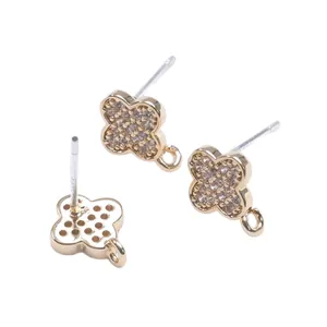 14K vergoldete S925 Silber Kleeblatt Ohrstecker mit Zirkonia und DIY-Schlaufen