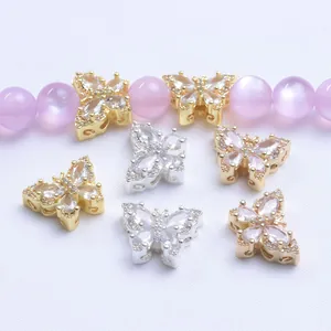 14K Gold Gefüllt 18K Gold Gefüllt Schmetterling Zwischenperlen Zirkonia Hohl Charms Für DIY Armband Schmuckherstellung Damen