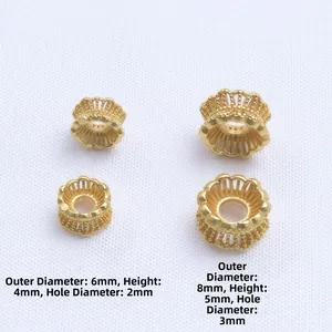 Capuchones dorados de pétalos huecos para joyería DIY de 6mm y 8mm