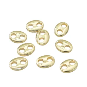 Gepolijste 18k vergulde ovale kralen met dubbel gat voor het maken van DIY-sieraden