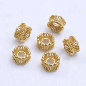 Set de 6 cuentas espaciadoras huecas de oro para hacer pulseras y collares artesanales