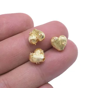 18k gold plated heart spacer bead with cubic zirconia for DIY jewelry making