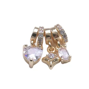 14K gold plated heart and star zircon charms for DIY jewelry bracelet making